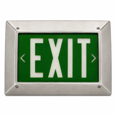 Vandal-Proof Institutional Steel Frame Green Tritium Sign Exit Sign - Extended Lead Times, front view