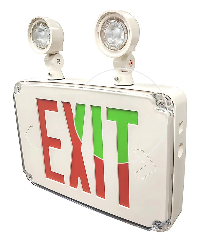 Exterior Exit Sign with lights on the top - battery back up -  green and red 