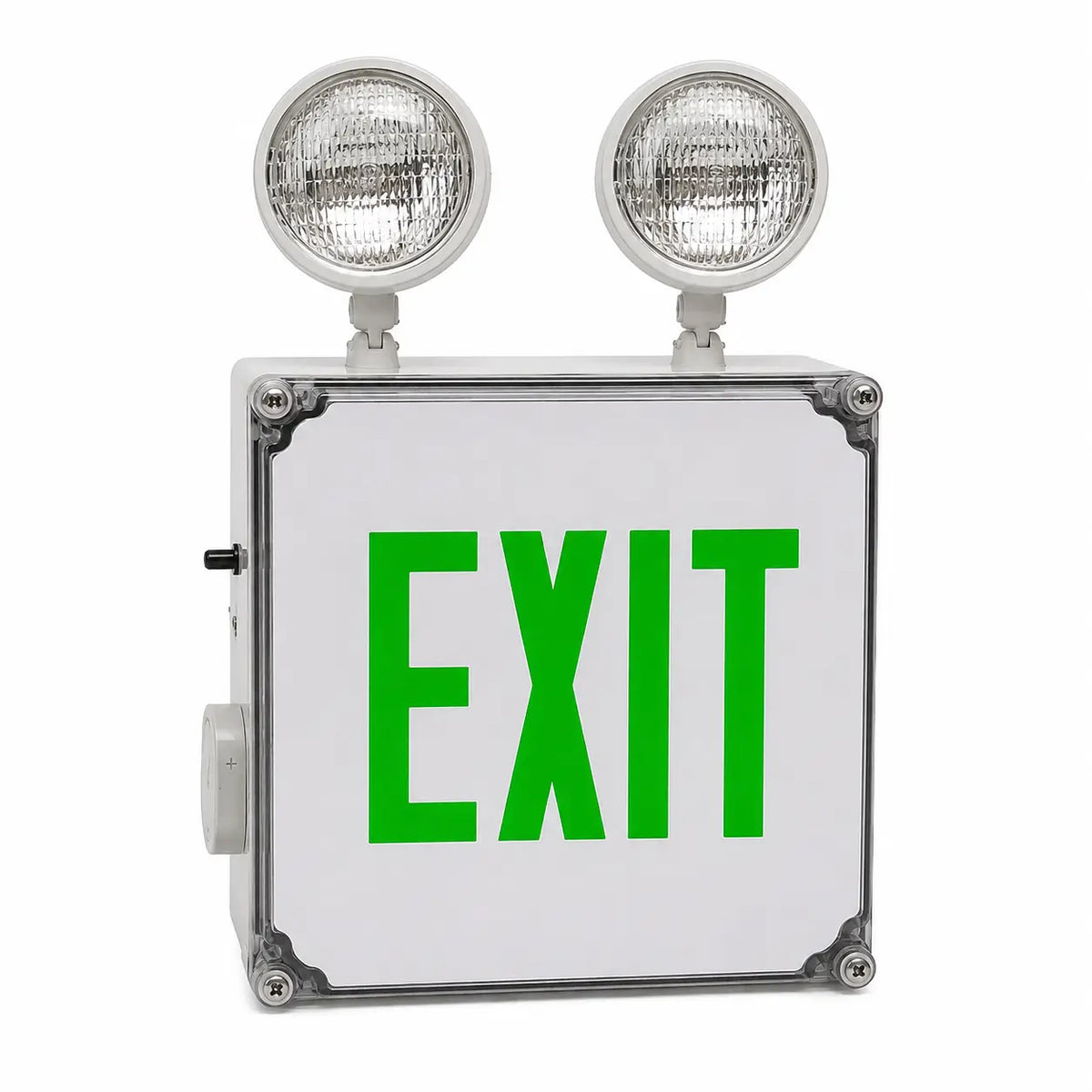 Wet Location Combo Green LED Emergency Exit Sign with Battery Back-up, front view