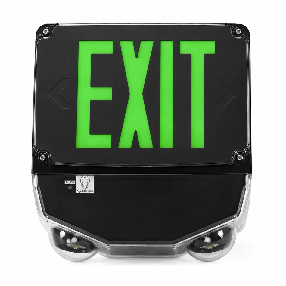 Wet Location Green LED Emergency Combination Exit Sign - Universal Mount - Outdoor Rated - UL Listed, front view