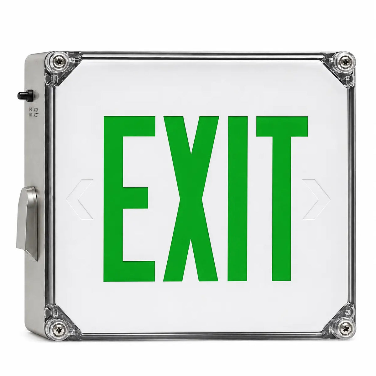 Wet Location Green LED Emergency Exit Sign With Battery Backup, front view