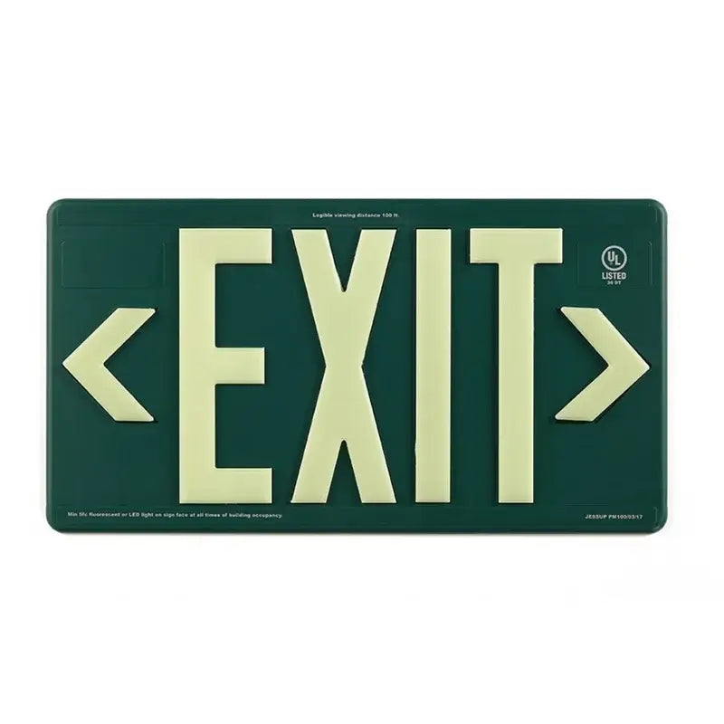 Wet Location Outdoor Rated Wireless Photoluminescent Electric Exit Sign 100' Viewing