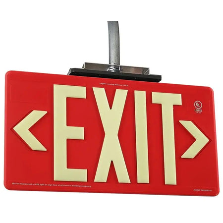 Wet Location Outdoor Rated Wireless Photoluminescent Electric Exit Sign 100' Viewing