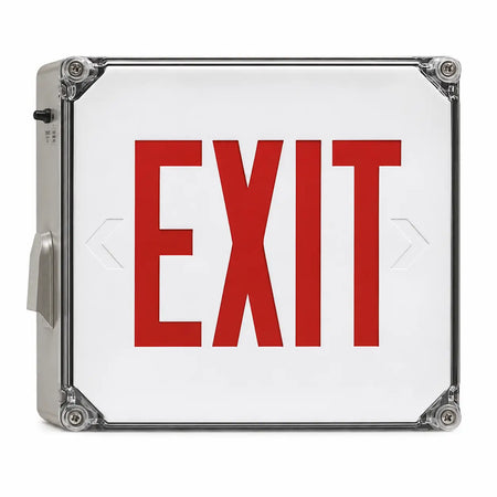Wet Location Red LED Emergency Exit Sign with Battery Backup, front view
