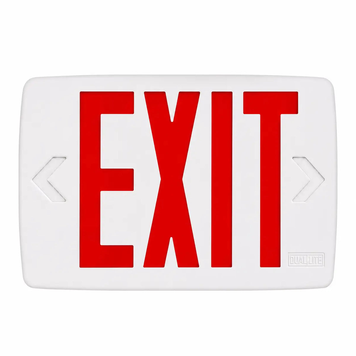 White Aluminum Exit Sign Red LED White Housing UL Listed 5 Year Warranty, front view