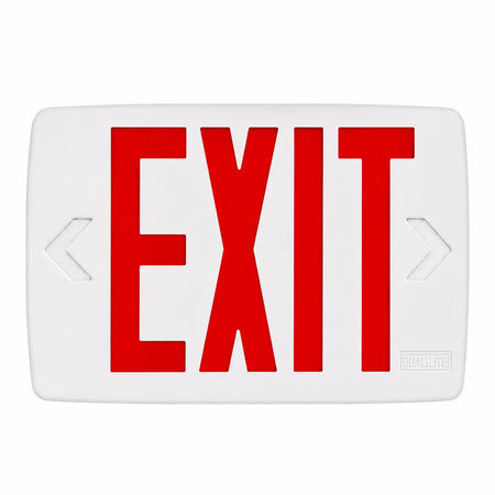 White Aluminum Exit Sign Red LED White Housing UL Listed 5 Year Warranty, front view