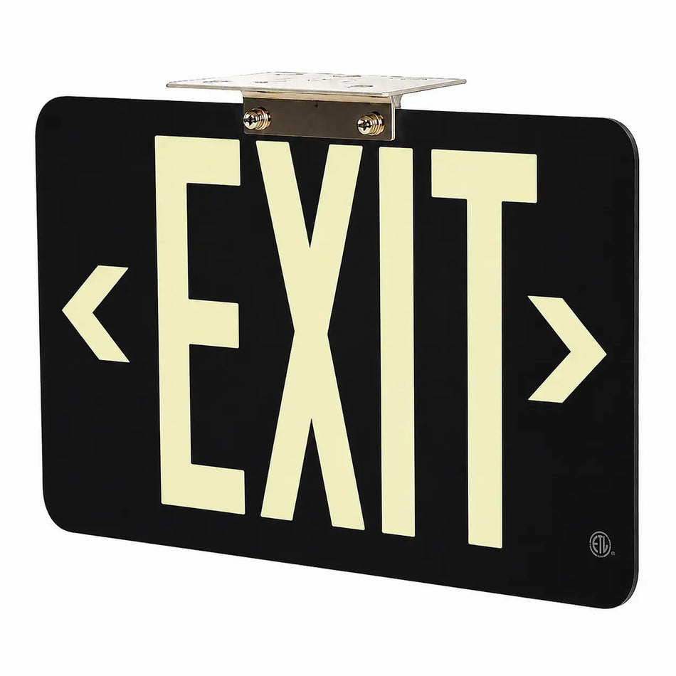 Wireless Exit Sign Black - 25 Year Life - UL Listed - Made in USA - Directional Arrows,  ceiling mounted view