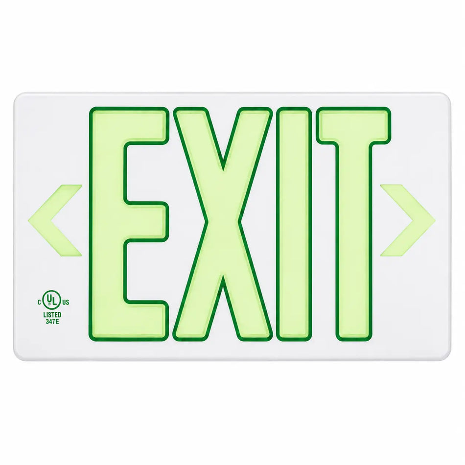 Wireless Exit Sign Green Letter White Housing - UL Listed, front view