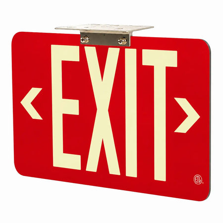 Wireless Exit Sign Red - 25 Year Life - UL Listed - Made in USA - Directional Arrows, ceiling mounted view