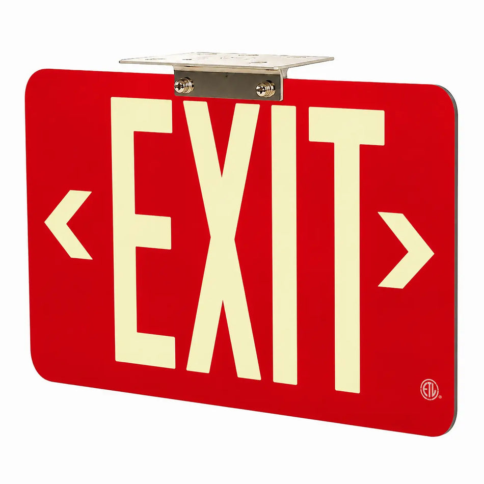 Wireless Exit Sign Red - 25 Year Life - UL Listed - Made in USA - Directional Arrows, ceiling mounted view