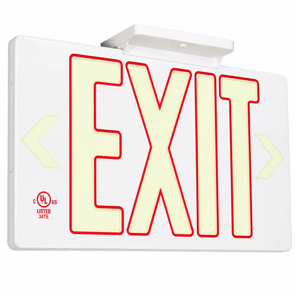 Wireless Exit Sign White with Red Border - Universal Mount - Adjustable Arrows - UL Listed, ceiling mounted view