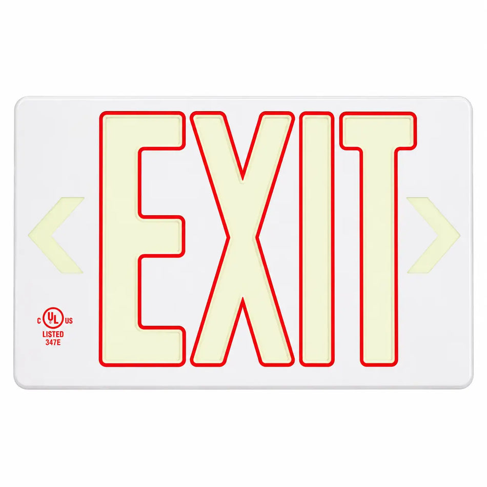 Wireless Exit Sign White with Red Border - Universal Mount - Adjustable Arrows - UL Listed, front view