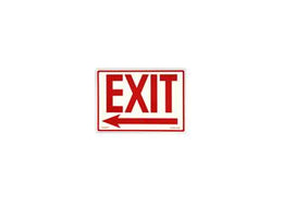 Photoluminescent Fire Safety Exit Sign with Left Arrow Red Letters Glowing Background