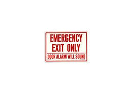 Photoluminescent Fire Safety "Emergency Exit Only (Door Alarm Will Sound)" Sign Red Letters Glowing