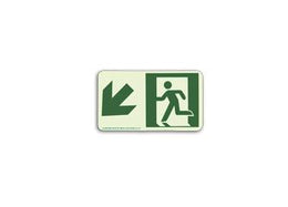 Directional Sign (Down Left) 4.5" x 8" Green Letters on Photoluminescent Background Indicates direct