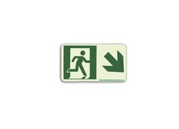 Directional Sign (Down Right) 4.5" x 8" Green Letters on Photoluminescent Background Indicates direc