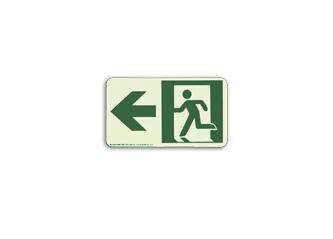 Directional Sign (Left) Green Letters on Photoluminescent Background Indicates direction of travel f