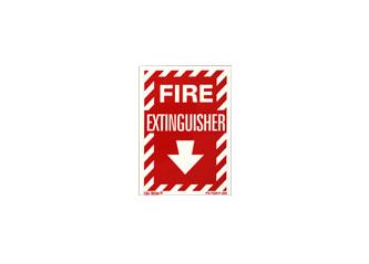 Red Background glowing Photoluminescent Fire Safety Sign Fire Extinguisher with Arrow 4 x 18