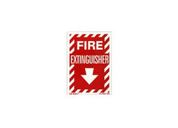 Red Background glowing Photoluminescent Fire Safety Sign Fire Extinguisher with Arrow 4 x 18