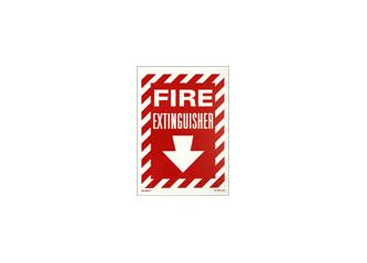 Glowing Fire Safety Sign Fire Extinguisher with Arrow - Background Red