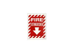 Glowing Fire Safety Sign Fire Extinguisher with Arrow - Background Red