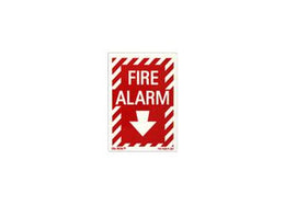 Photoluminescent Fire Safety Sign Fire Alarm with Arrow 5x7 Glowing Letters