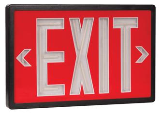 Wireless Tritium Self Luminous Exit Sign Red Face Black Housing