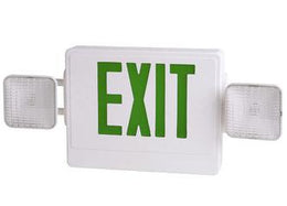 Thermoplastic Combo Exit Sign Green LED White Housing with Battery Back-up