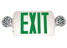 Compact Combination All Green LED Exit Sign With Emergency Lights