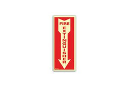 Photoluminescent Fire Extinguisher White Arrow Sign; Vinyl Size 4x10 Self Adhesive