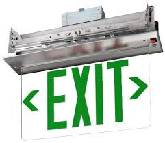 Recessed Grid Ceiling Mount Green LED Exit Sign - Battery- Aluminum