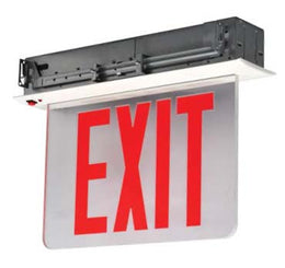 Recessed Mount NYC Edge Lit Exit Sign Red 8" Letters Battery 