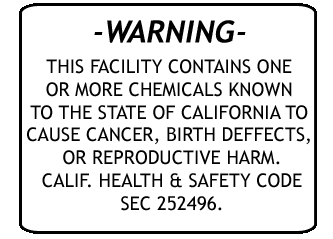 Warning Prop 65 California Sign 14" x 10" Styrene
