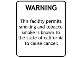 Warning California Smoking Prop 65 Sign 7" x 8" Styrene