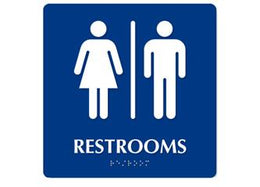 ADA Unisex (Man and Woman Restroom) To Read: RESTROOM Size: 6"W X 9"H Color:  California Compliant