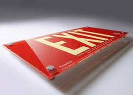 Photoluminescent Designer Series Red Acrylic Exit Sign 50 Feet Viewing Distance - Non Electric