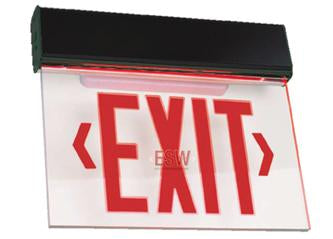  Black Housing Edge Lit Exit Sign Red LED with Battery