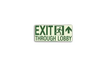 Photoluminescent Directional Sign Exit Through Lobby Arrow on Right