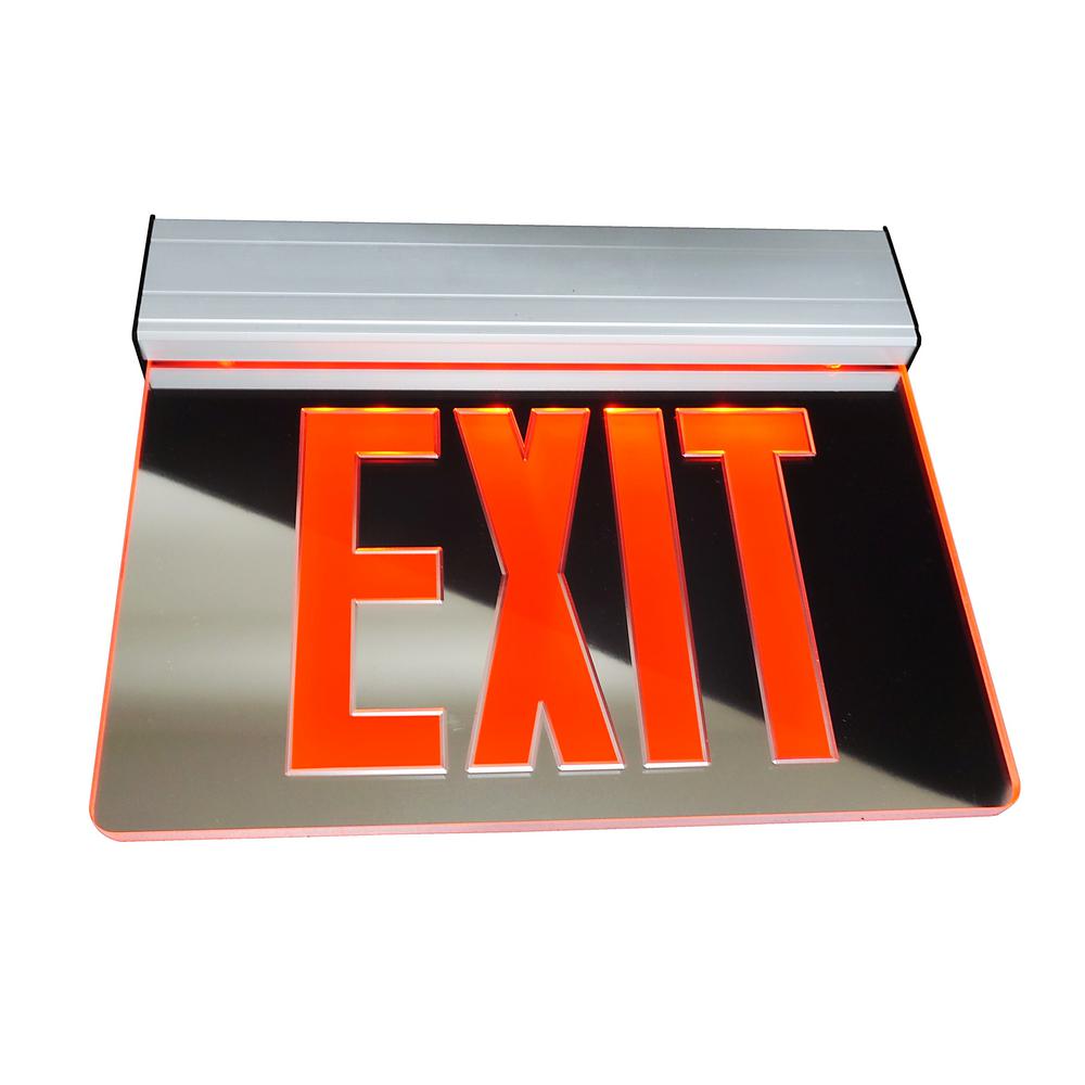 Mirrored edge lit exit sign red letters aluminum housing 