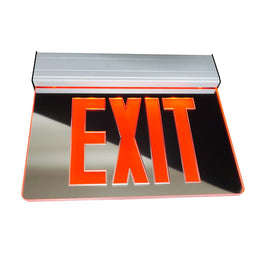 Mirrored edge lit exit sign red letters aluminum housing 