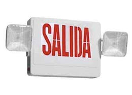 Thermoplastic Combo "Salida" Exit Sign. Red LED White Housing with Battery Backup
