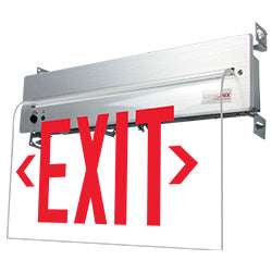 Wall Recesed Edge Lit Exit Sign Brushed Finish Red Letter, -Made in the USA